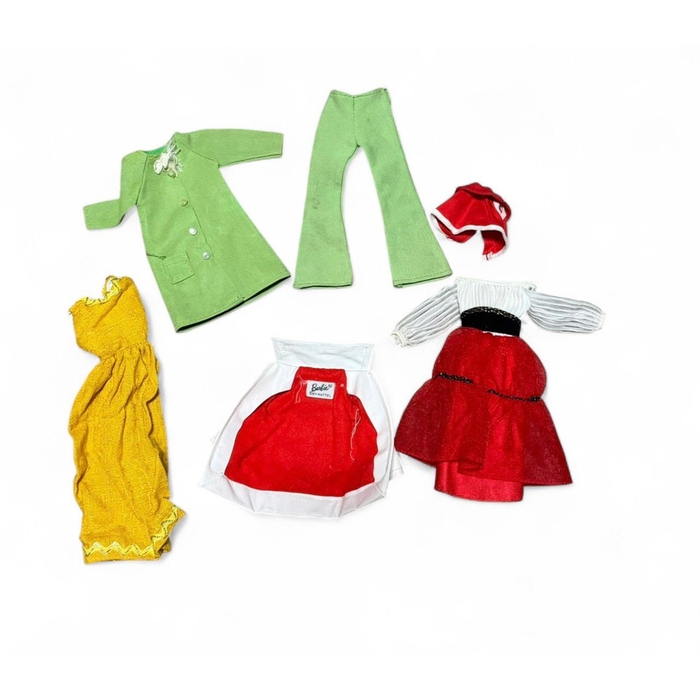 Vintage Barbie Clothes Lot Mattel Tagged Dresses Coat Pants TLC Mod 1960s 70